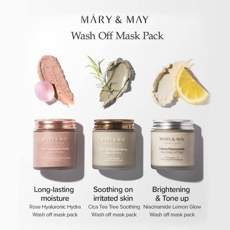 MARY & MAY Wash Off Pack 30/125g [Rose Hyaluronic/Lemon Niacinamide/CICA Tea Tree/Blackberry]
