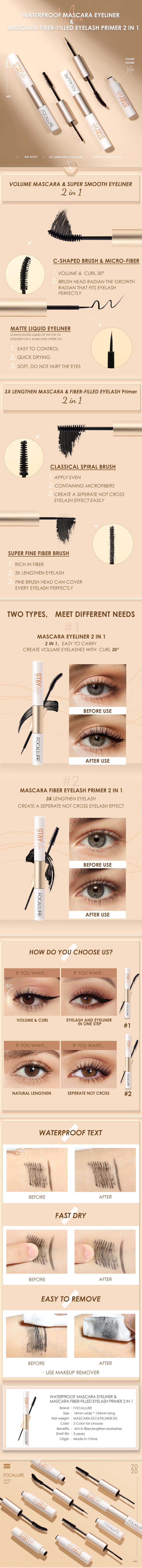 Focallure FA160 2IN1 Lengthening Mascara & Eyeliner Mascara Fiber Eyelash Mascara (2types)